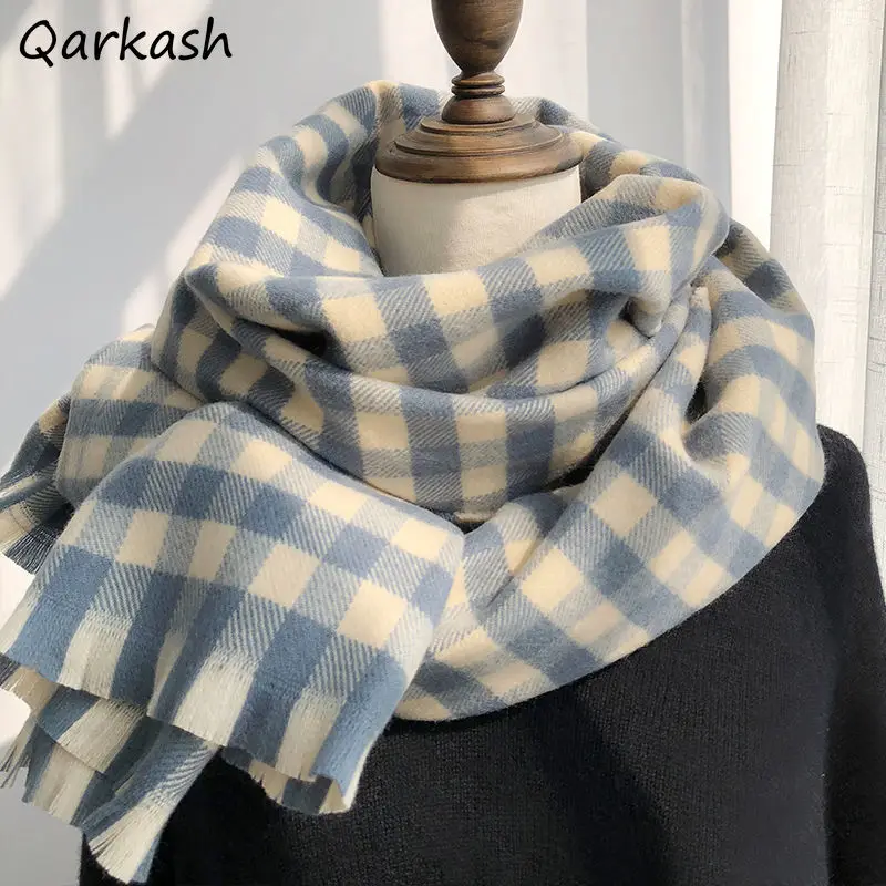 

Plaid Scarves Women Korean Style Fashion College Winter Simple Design Checkered Popular 4 Colors Sweet Ladies Cozy Wraps Leisure