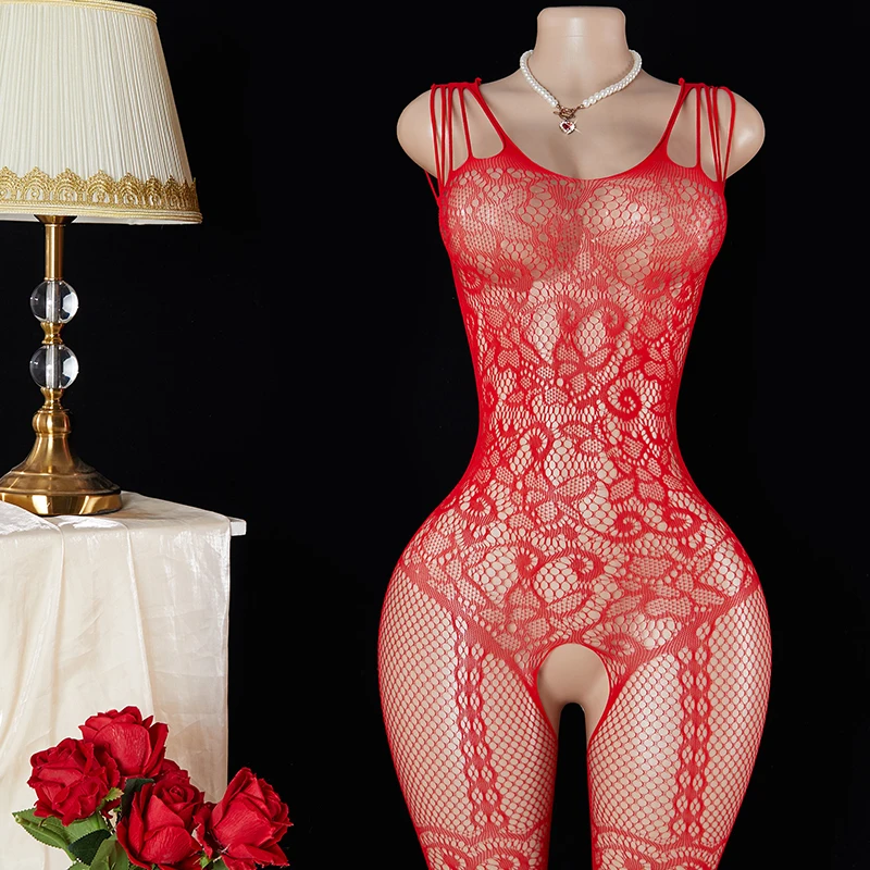 Plus Size Transparent Fishnet Crotchless Bodysuit Erotic Lingerie_voghion.com