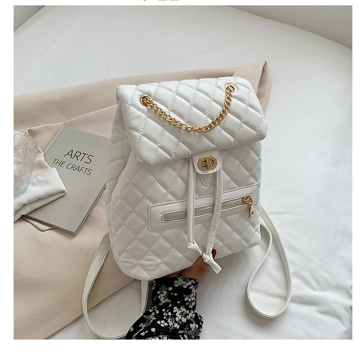 2022 Backpack for Women Brand Design Luxury Embroidered Diamond Shape Soft PU Leather Backpack Female Casual Small Backpack