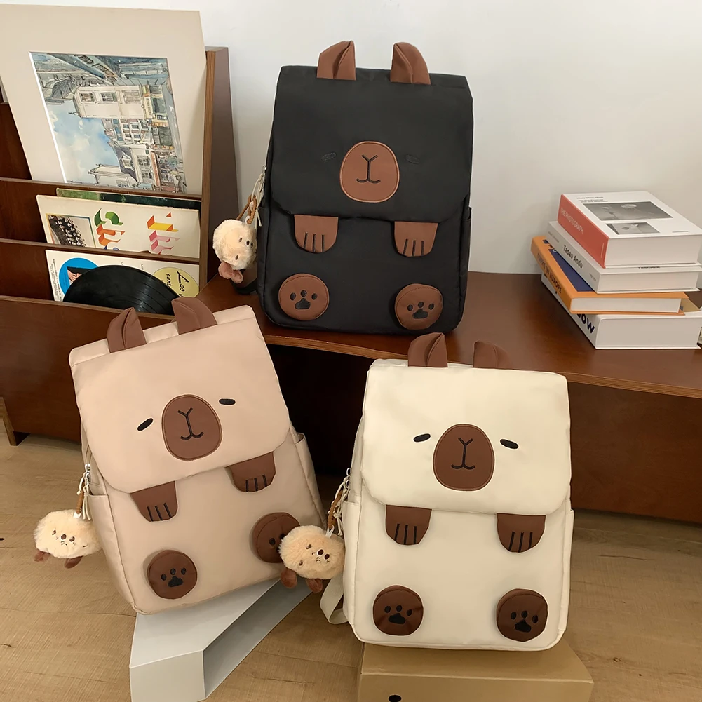 Nylon Capybara Kawaii Backpack with Zipper Closure for Women