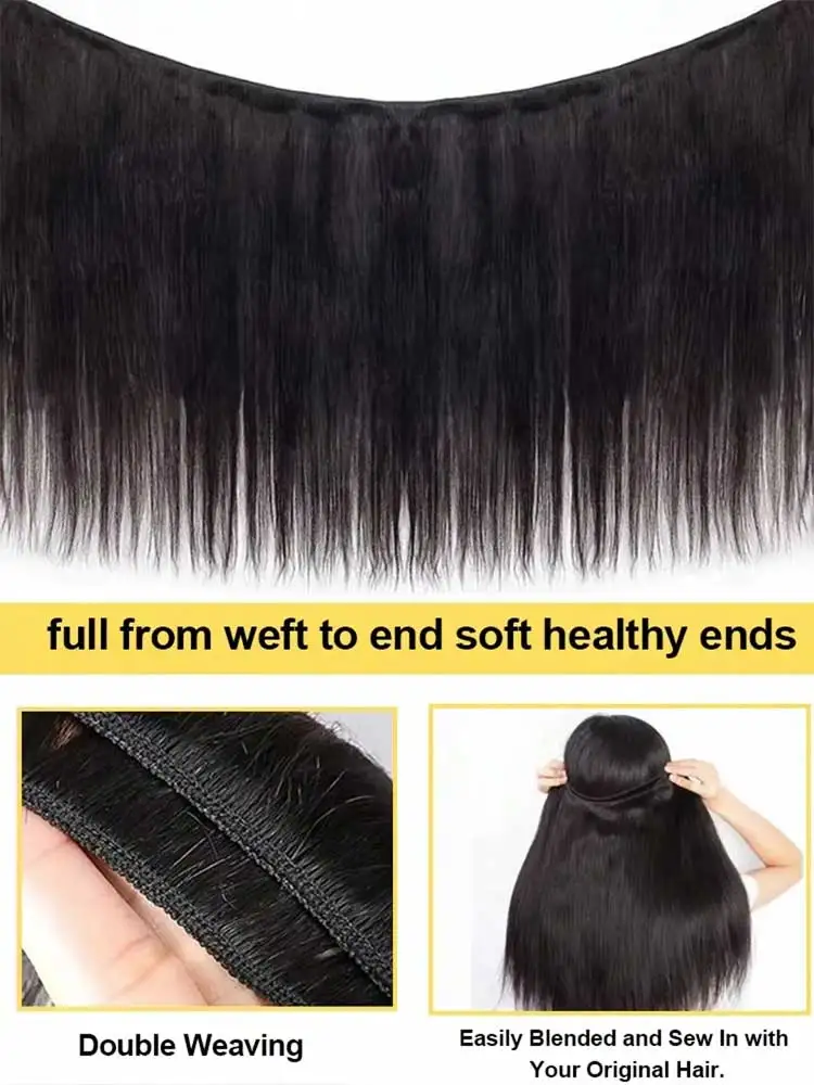 12A Brazilian Long Straight Hair 1/3/4 Bundle Deals Unprocessed Virgin Human Hair Bundles Natural Black Color 12-42 Inches 3