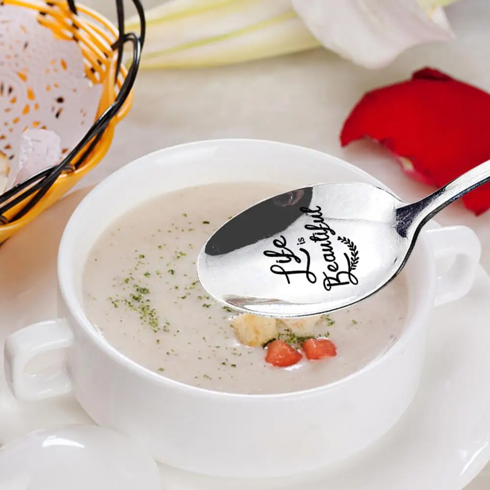 19*3cm Soup Spoon Smooth Surface Anti-scald Handle Stainless Steel Cooking Utensils Porridge Serving Table Spoon Kitchen Supply