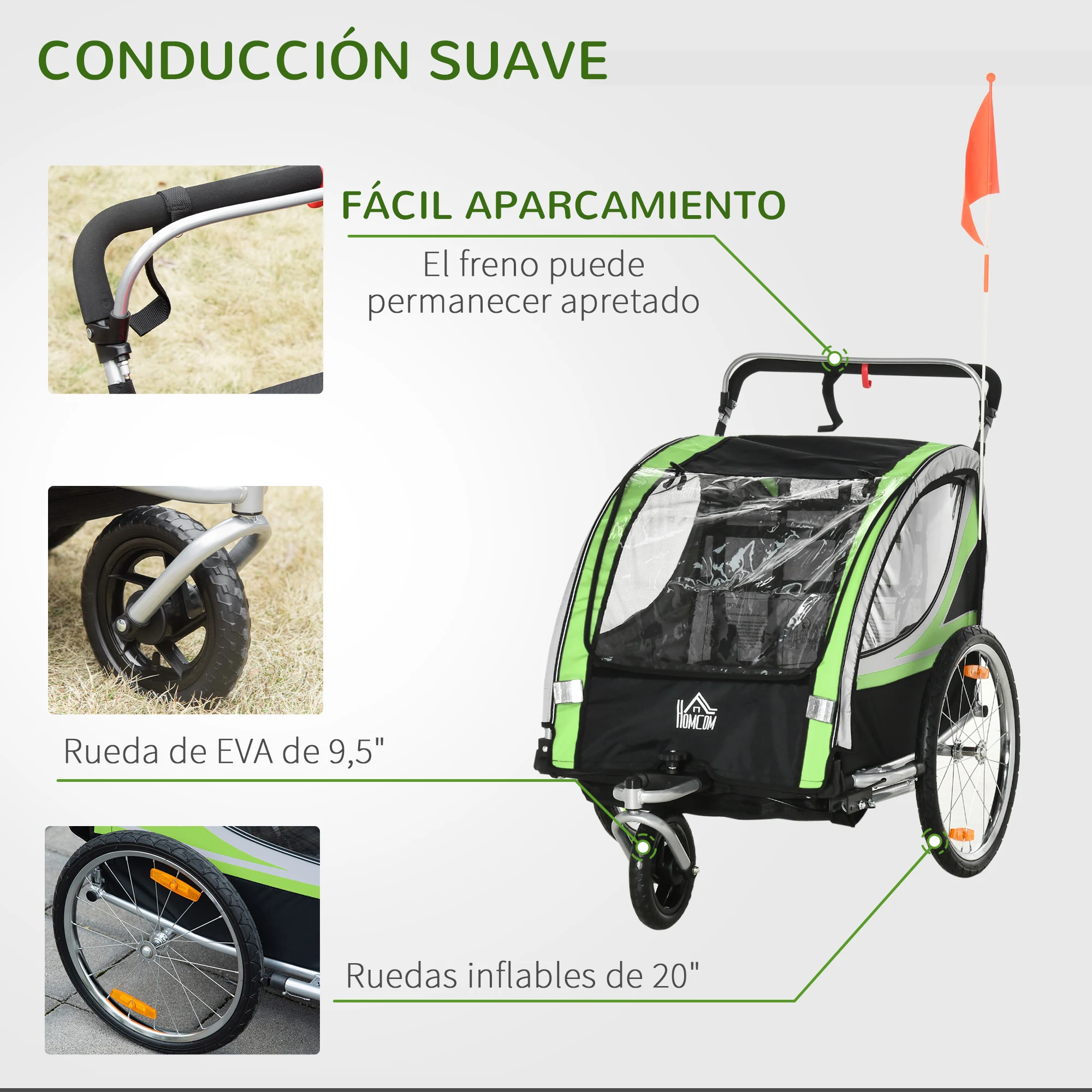 2 en 1 remolque de bicicleta carro de compras HOMCOM 53x43x110 cm