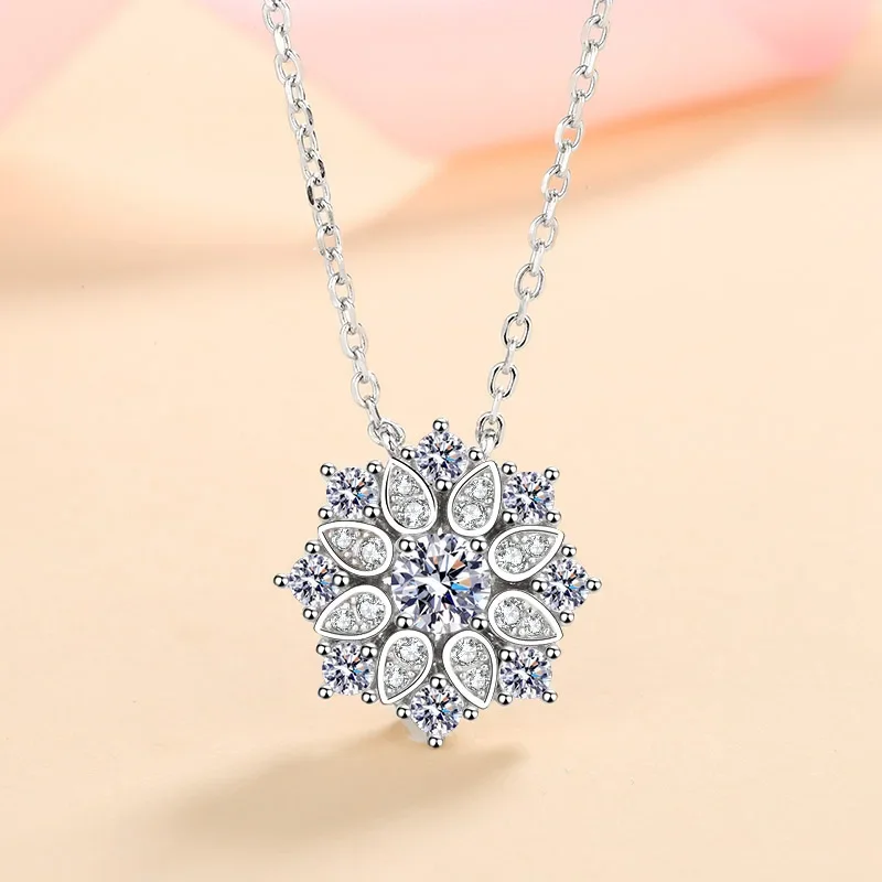 

LORIELE Sunflower Moissanite Necklace for Women VVS Brilliant Diamond Halo Pendent Necklaces 925 Sterling Silver Wedding Jewelry