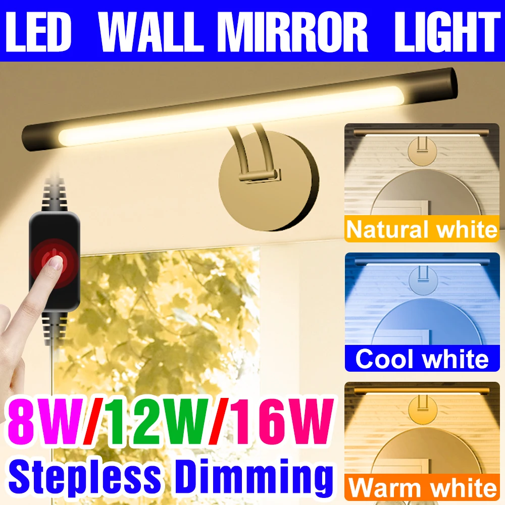 

LED Wall Lamp Dressing Table Lamp Bathroom Vanity Mirror Light For Home Decoration Touch Dimming Bedroom Nightlight 8W 12W 16W