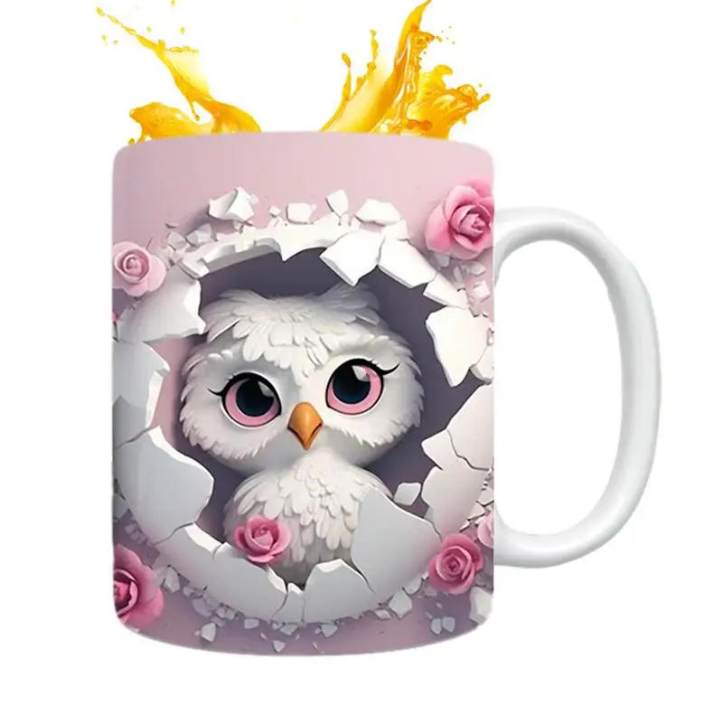 

3D Owl Coffee Mug Novelty 3D Flat Painted Cute Mugs Novelty Owl Decor 11oz For Coffee Milk Tea Lovers Ceramic Mugs For Women And