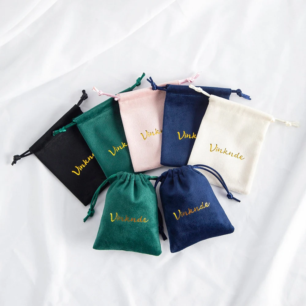 

50Pcs Custom Text Velvet Drawstring Storage Bag, Portable Small-Sized Drawstring Jewelry Storage Bag, Wedding Gift Bag