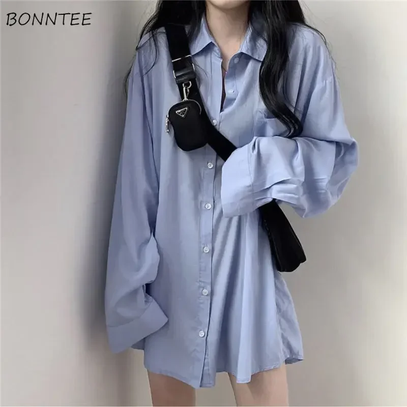 

Blouses Shirts Women Long Sleeve Solid Loose Korean Style Spring Simple Harajuku Oversize Chic Fashion Tender Female Ins BF New