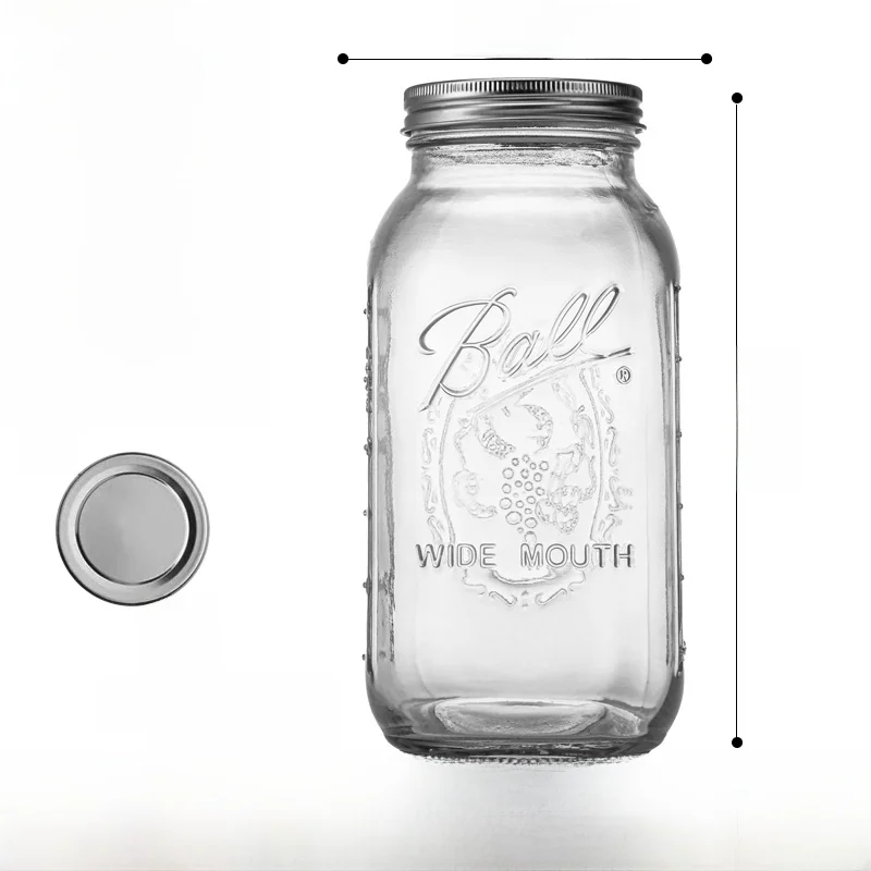 צנצנת מייסון רחבת פה 64 אונקיות, חצי גלון, כ-8 ליטר, מיכל גדול 2 פינט, מיכל אחסון למטבח אטום