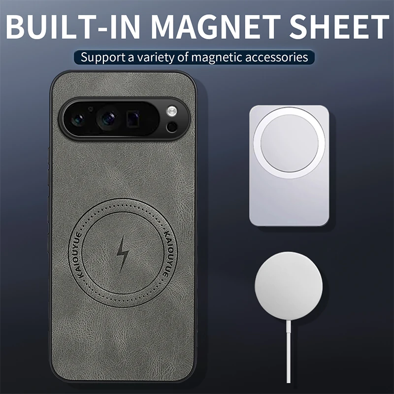Leather Magnetic Phone Case with MagSafe Wireless Charging Compatibility