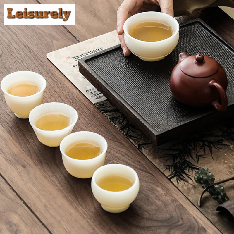 Five Blessing Jade White Porcelain Teacup Aesthetic Tea Bowl Water Jug Personal Cup Jianzhan Master Cups Tea Ceremony Gift Box