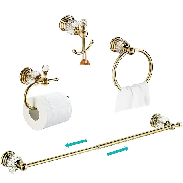 4 ชิ้นทองอุปกรณ์ห้องน้ําชุดทองเหลืองและคริสตัลผ้าเช็ดตัวติดผนังชั้นวางกระดาษชุดอุปกรณ์ห้องน้ํา 1