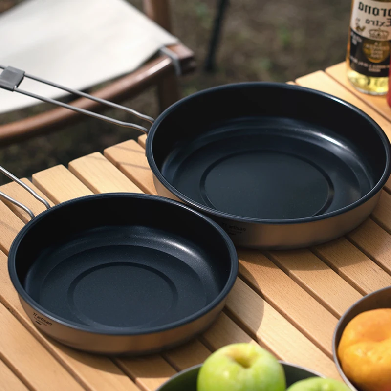 Tiartisan Titanium Ultralight Non-Stick Fry Pan With Detachable Folding Handles Portable Outdoor Camping Picnic Plate Cookware kitchen utensils camping cookware camping cookware set non stick frying pan