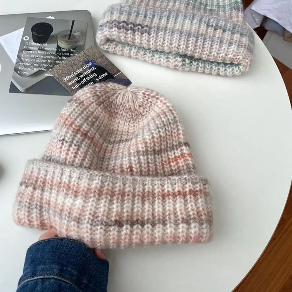 

Adjustable Head Circumference Hat Premium Unisex Winter Hat Striped Color Matching High Elasticity for Cycling for Comfort