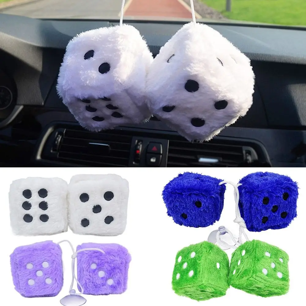 1 Pair Auto Blue Fuzzy Dice Front Car Plush Hanging Rearview