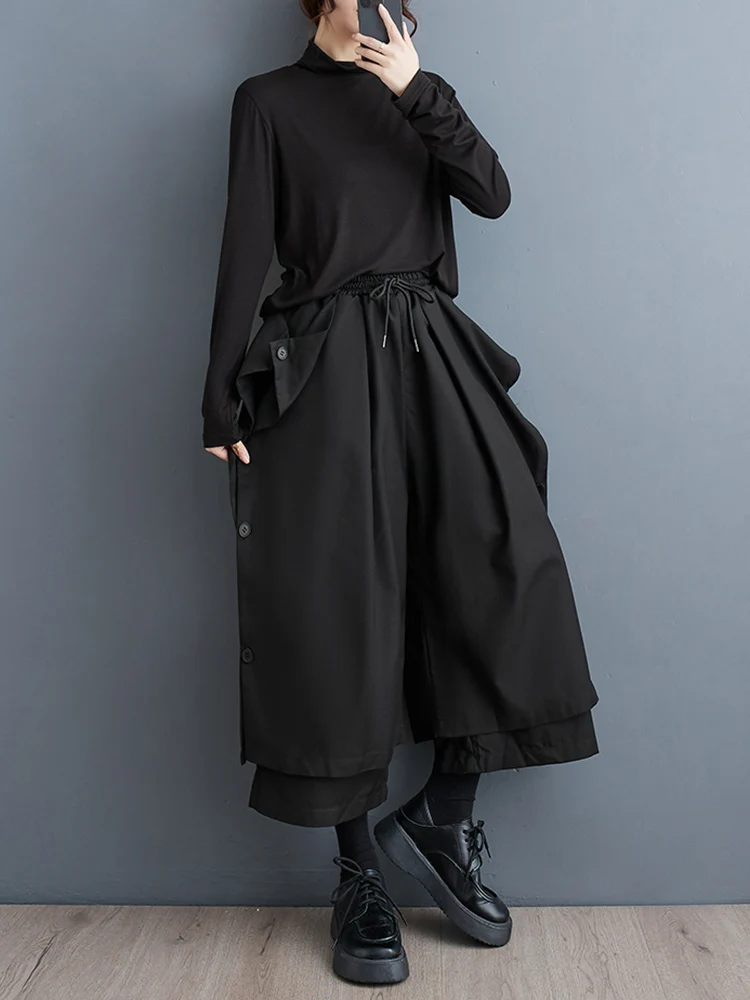 Black Vintage Button High Waist Wide Leg Pants Women New Casual Loose Oversize Trousers Fashion Streetwear Autumn Winter 2025