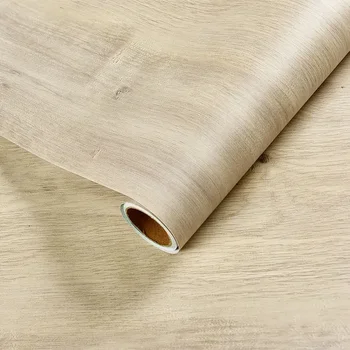 แผ่นไม้ Grain Retro Faux ไม้วอลล์เปเปอร์ม้วนกันน้ํา PVC Self Adhesive สติ๊กเกอร์ติดผนังไวนิลที่ถอดออกได้ร้านอาหารวอลล์เปเปอร์ 13