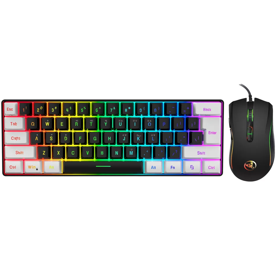 Nuevo kit de juegos con cable de 61 teclas, blanco y negro, con retroiluminación RGB, teclado y ratón para PUBG._voghion.com