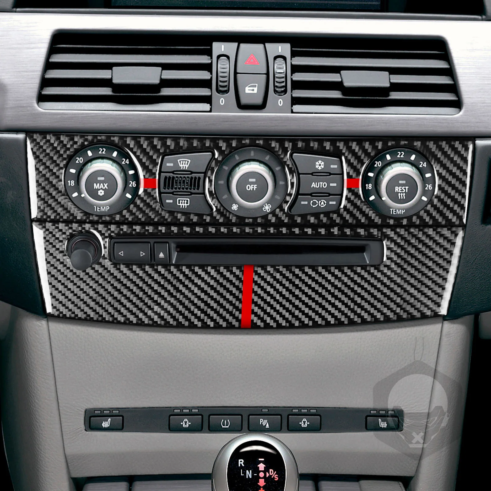 탄소 섬유 자동차 인테리어 CD 에어컨 제어판 트림 스티커 장식, BMW 5 시리즈 E60 2004-2010 액세서리