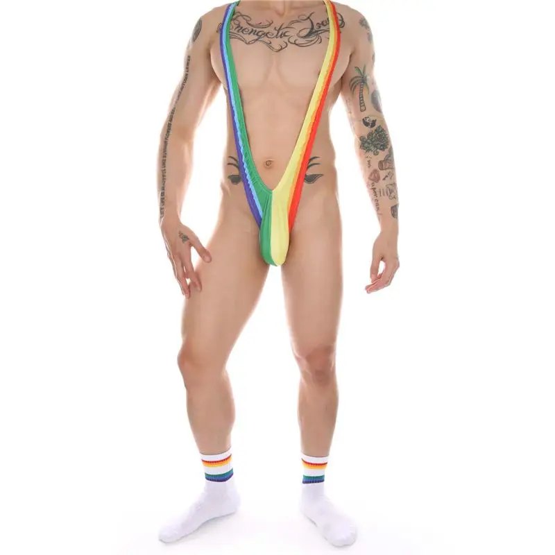 Men's Sexy Lingerie One-Piece T-Back Gay Sexy Jumpsuit Matching Rainbow Socks Loose Underpants G-Strings & Thongs Sex Panties fate grand order fgo artoria pendragon king arthur saber gold back socks gifts for men running socks man soccer