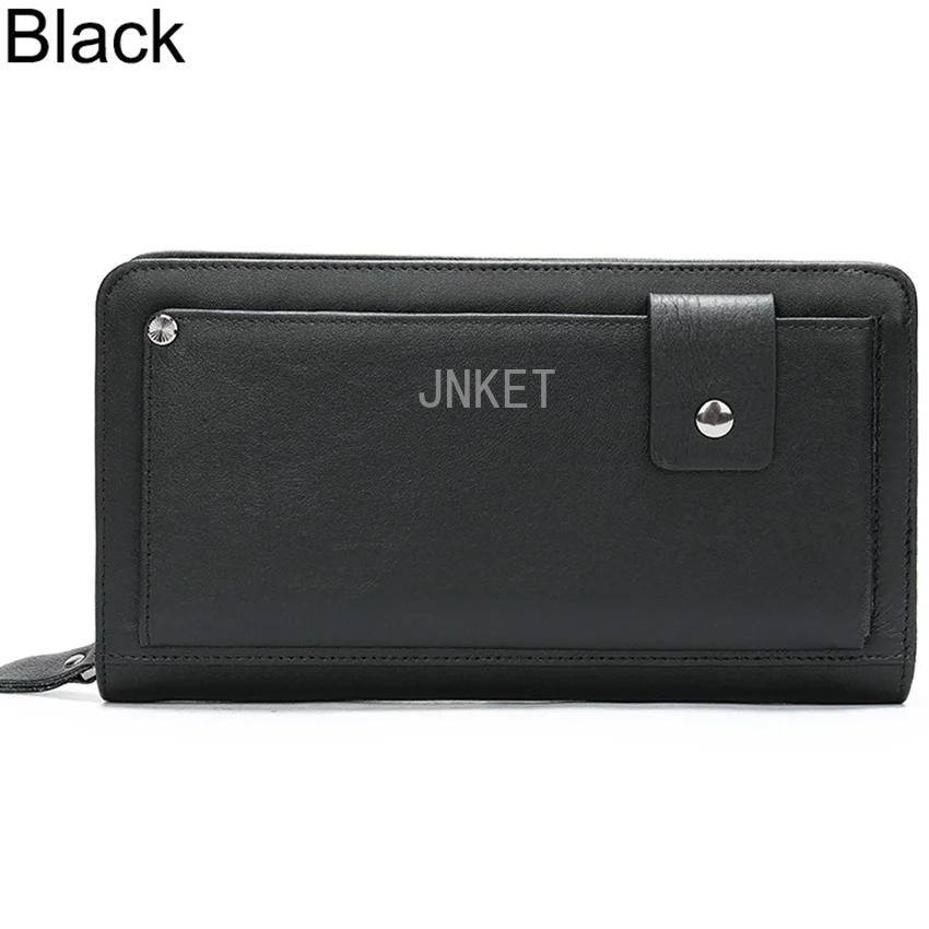 Retro Men's Cow Leather Wallet Long Zipper Clutch Bag Money Clip Large Capacity Wallet