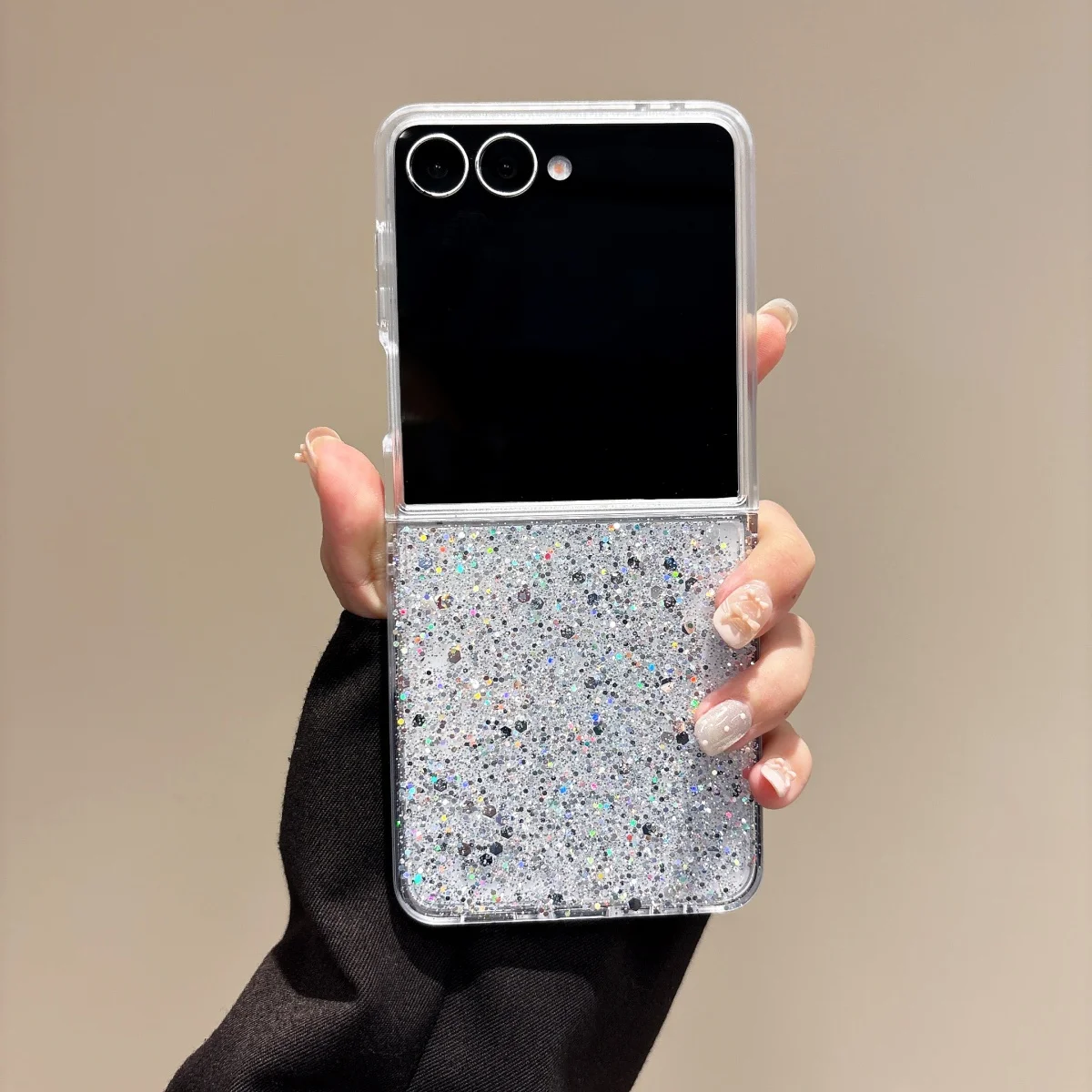 Elegant Silver Glitter Sequins Shockproof Phone Case with Drip Glue Design