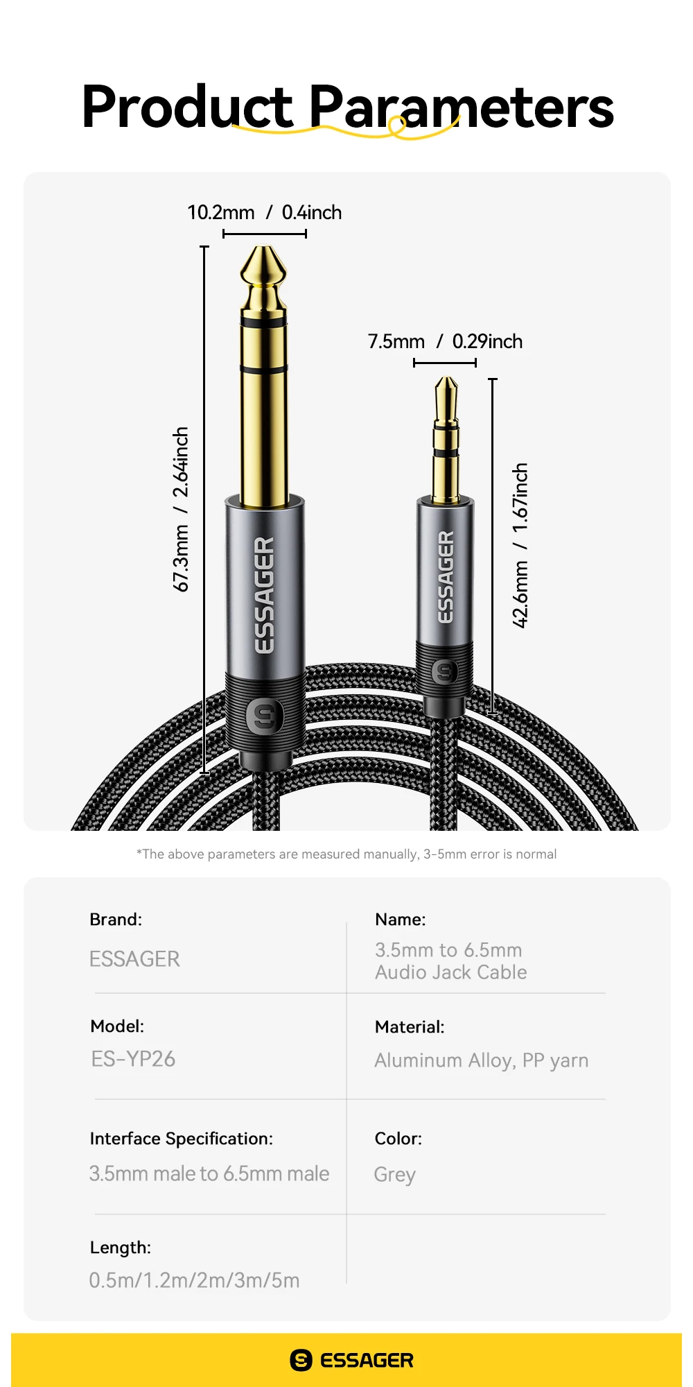 3.5mm To 6.5mm Audio Jack Cable For Computer Laptop Headsets Sound Card Cellphon