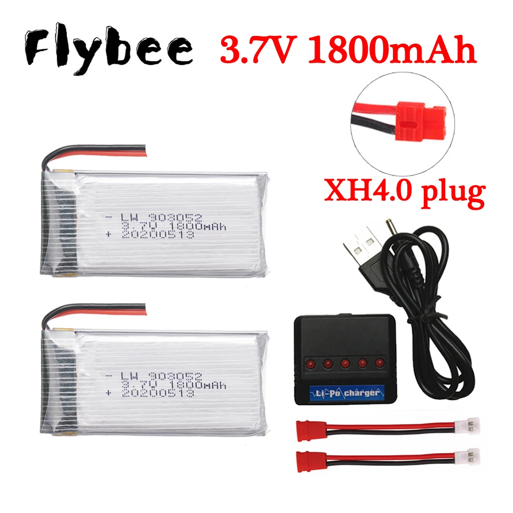 

(XH4.0 plug) Lipo Battery 1S 3.7v 1800mAh Rechargeable Battery with charger For JJRC SYMA RC Drone Helicopter Quadcopter Parts