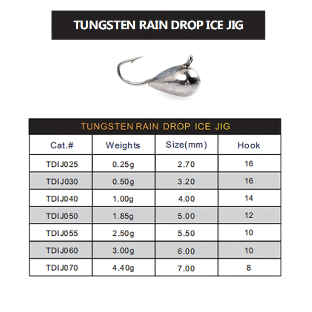 Ice Fishing Tungsten Jig with Japan Hook, Fishing Bait, Winter