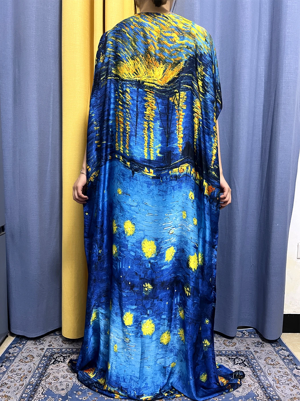 Muslim Abayas For Women 2023 Silk fabric Oil Printing Pattern Summer Soft Loose Femme Robe African Nigeria Dress With Headscarf