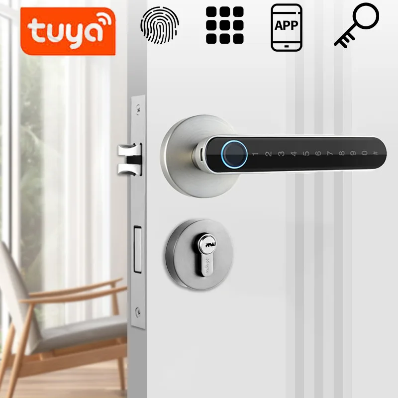 Tuya Smart Handle Bluetooth Lock Fingerprint Lock Mobile Phone App Household Hotel Handle Emergency Charging Password