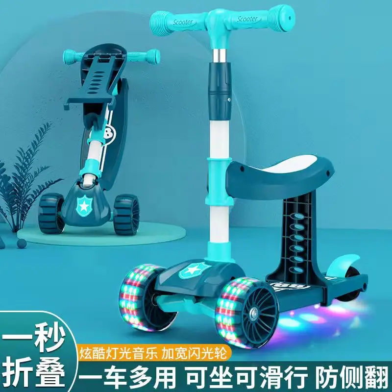 Children Scooter 3 Wheel Scooter with Light Up Flash Wheels Music For 1-3-8 Year Kids Adjustable Height Foldable