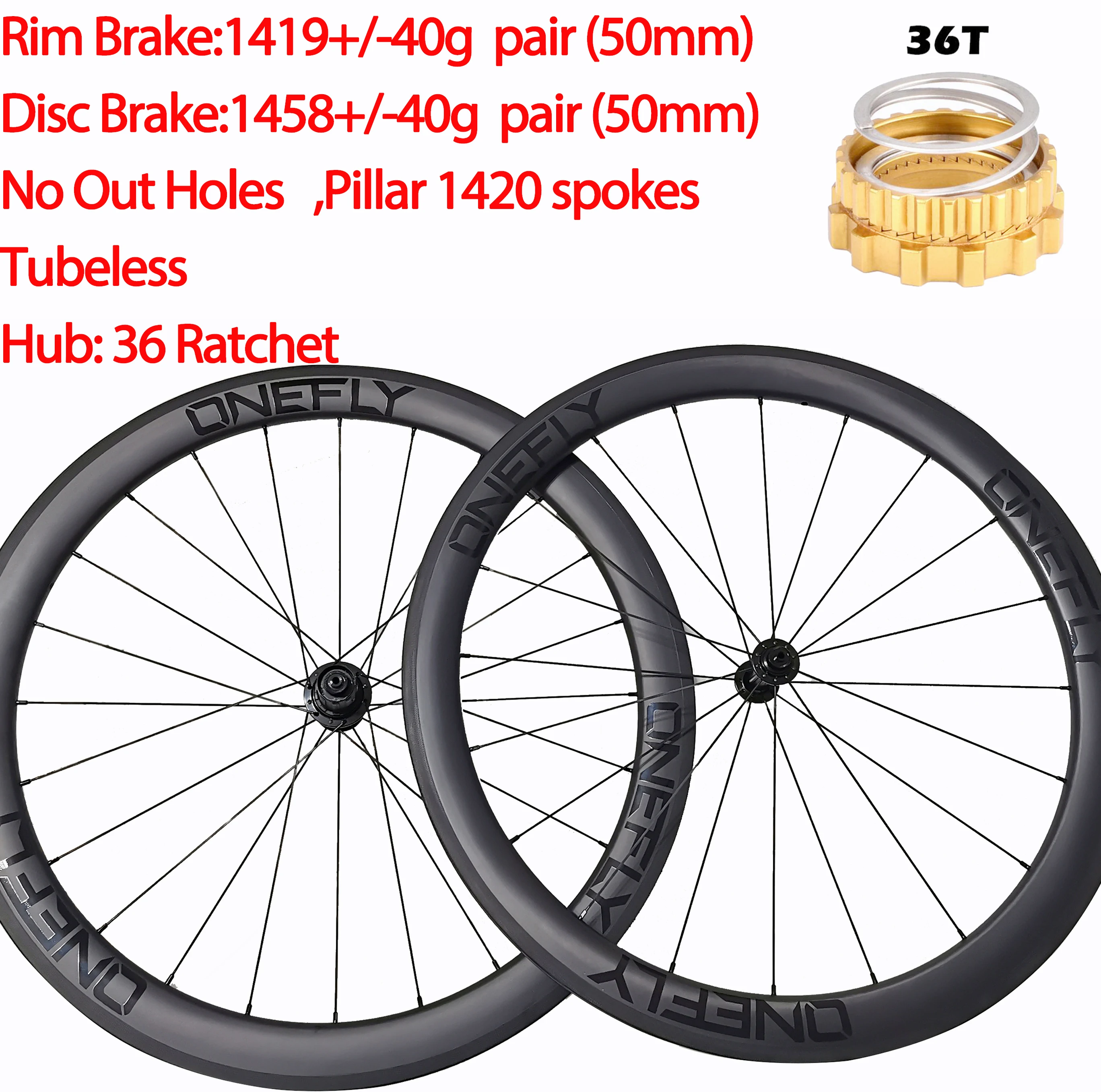 

ONEFLY Width 25mm Super Light Carbon Road Bike Wheels Clincher Tubeless 36 Ratchet Disc Rim Brake 38mm/50mm Wheelset 700C