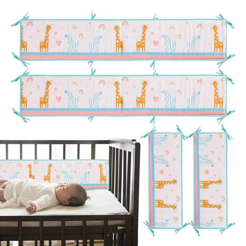 

Crib Rail Guard 4PCS Baby Bumper Crib Cot Protector Infant Cotton Children's Bed Barriers Newborns Around Cushion with Strap