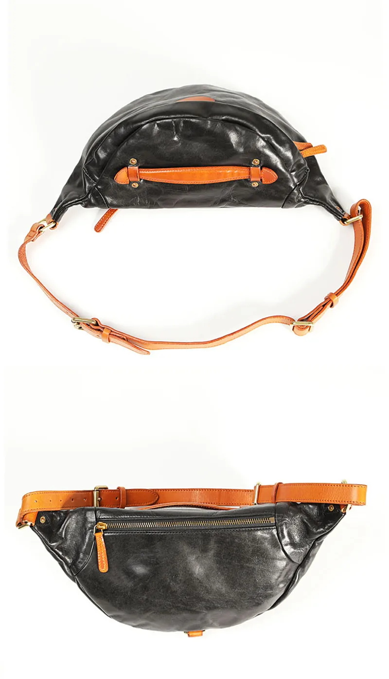 Fashion vintage genuine leather men's chest bag luxury soft natural real cowhide multifunctional waist pack sports crossbody bag