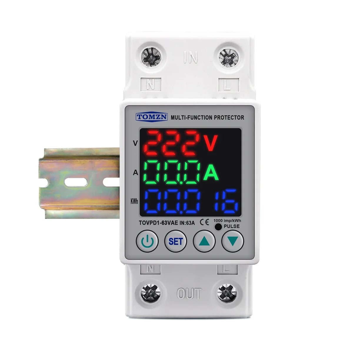 63A 230V 3IN1 Display Din Rail Adjustable Over And Under Voltage Protective Device Protector Relay Over Current Protection