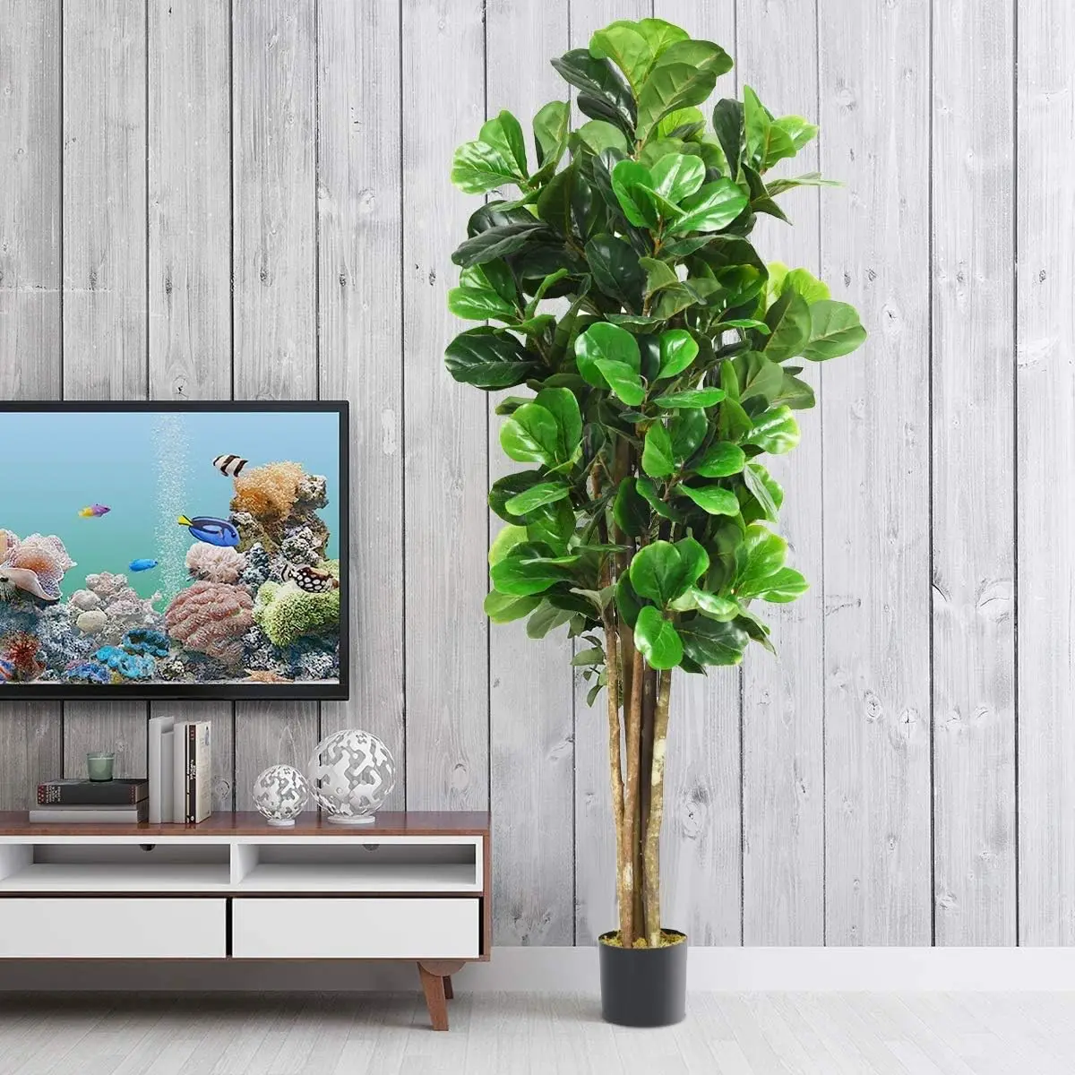 Fake Fiddle Leaf Fig Tree, 5FT Tall Artificial Tree Greenery Plants in Pots, Decorative Faux Trees for Indoor Home Office