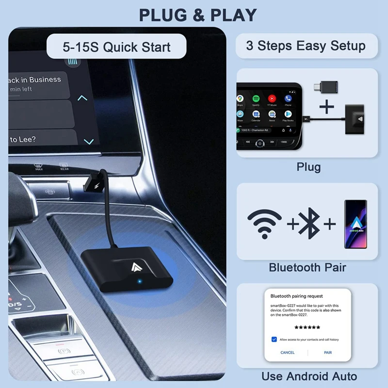 Android Auto Wireless Adapter Plug And Play Wired To Wireless Adapter For Android  Auto 2.4G&5G WiFi Auto Pairing OTA Upgrade - AliExpress