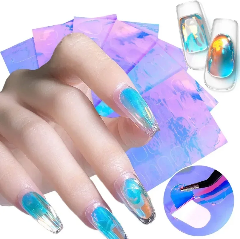 네일 아트 전사 레이저 쥬얼리 캔디 스티커, 크롭 페이퍼 카멜레온 매니큐어 장식