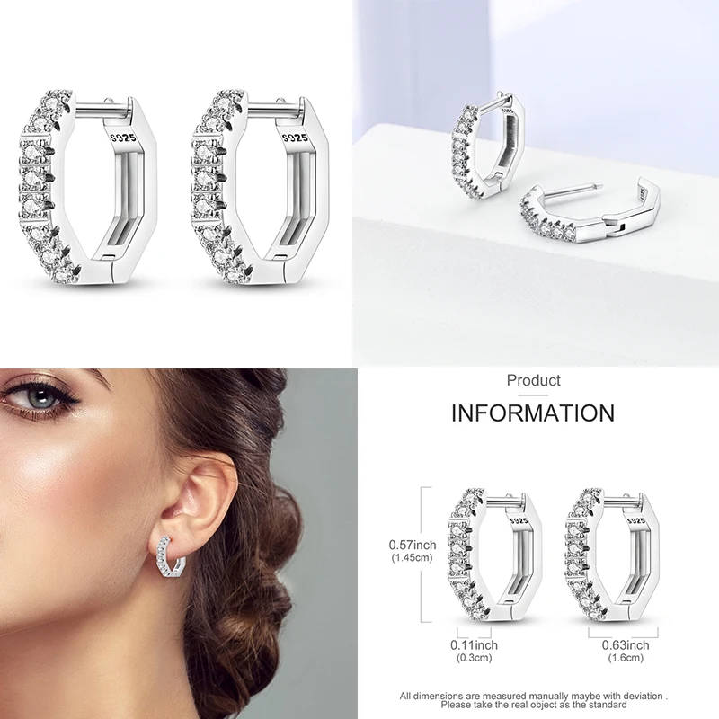 Stud Earrings 925 Silver Heart CZ Cubic Zircon Round Daisy Flower Trio Stud Earrings For Women Silver 925 Original Fashion Jewelry