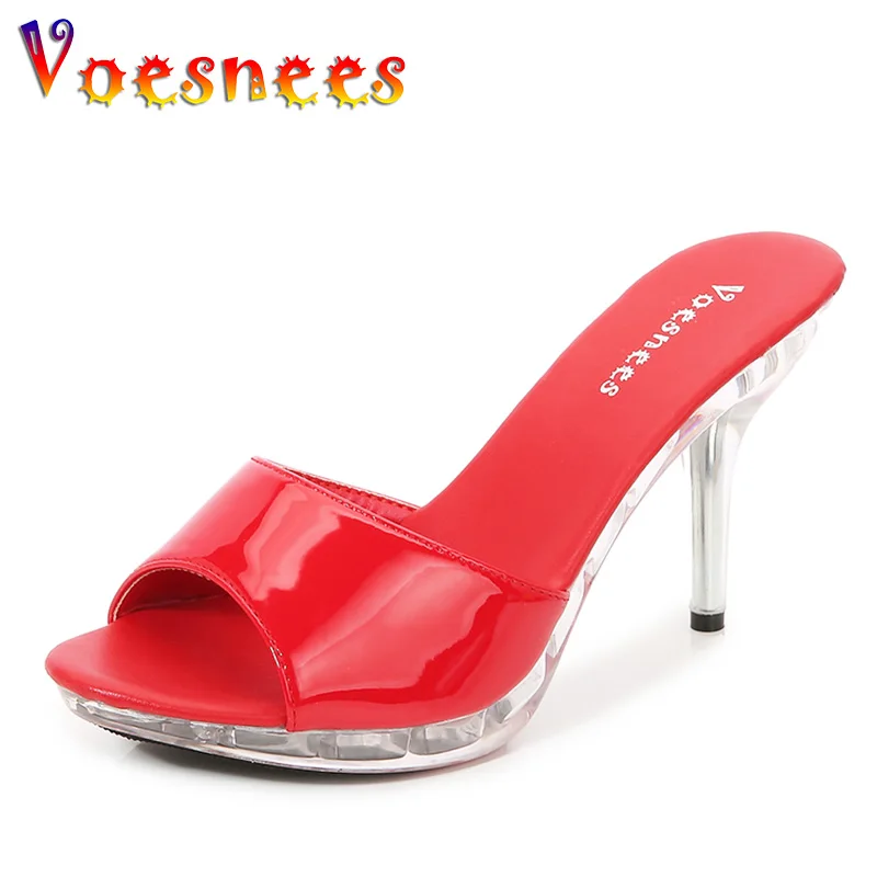 

Сандалии женские на высоком каблуке, прозрачные туфли-лодочки, со стразами, пикантная обувь для вечевечерние, красные, летняя обувь