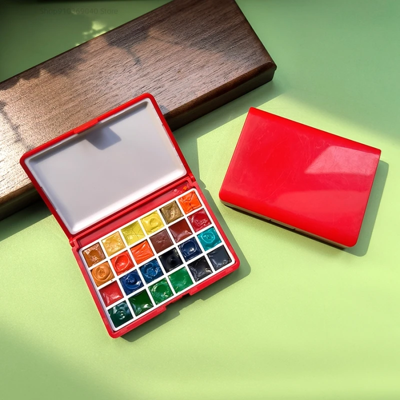 Empty Watercolor Palette Portable Watercolor Paint Box 12/24 Grid Red Student Travel Painting Paint Tray Art Supplies