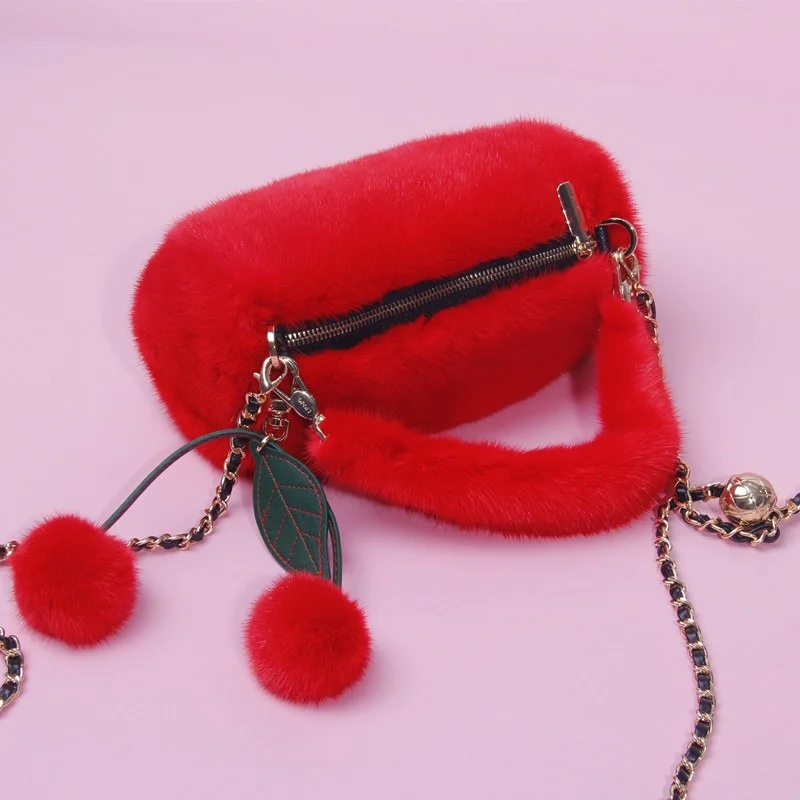 Imported Luxury Mini Fur Handbag Ladies High Quality Mink Fur Pillow Bag Mink Hairball Embellished Premium Fur Bag