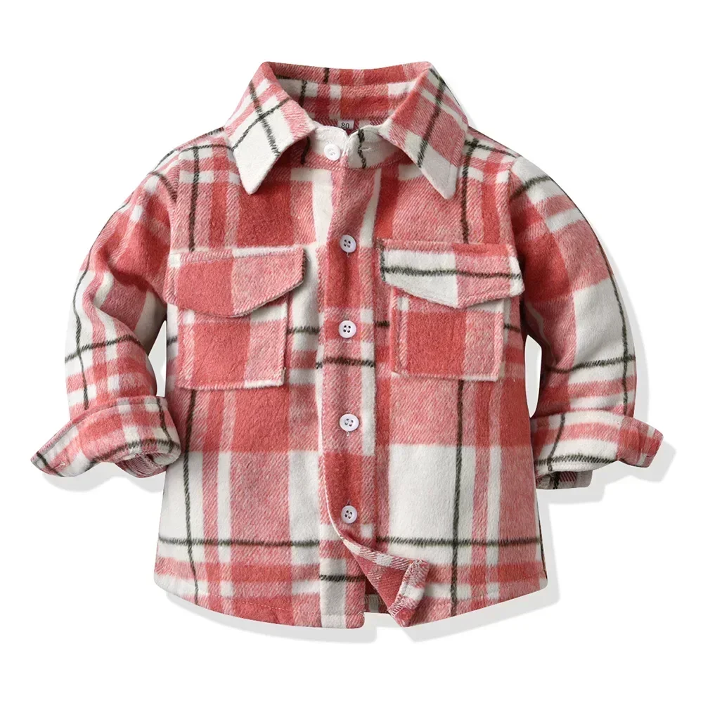 Children Autumn Plaid Long Sleeved Shirt Brother Sister Cotton College Style Thickened Boys Shirts Girls Blouse