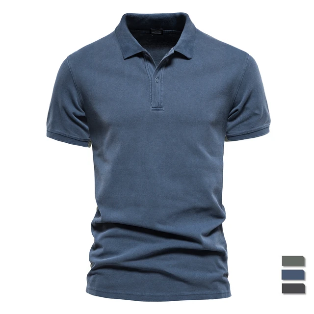 Polo de manga corta para hombre, camisa 2023 de algodón, ajustada, de Color  sólido, informal, 100% - AliExpress