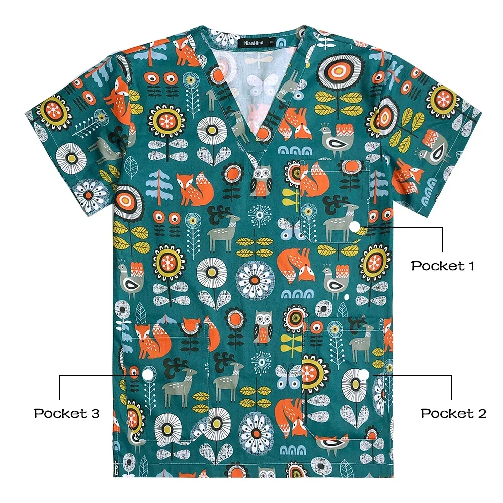 Medical Scrubs Beautiful Print Scrubs Top Women Cartoon Cotton Dental Clinic Hospital Doctor Working Clothes Men Short Sleeved Jacket