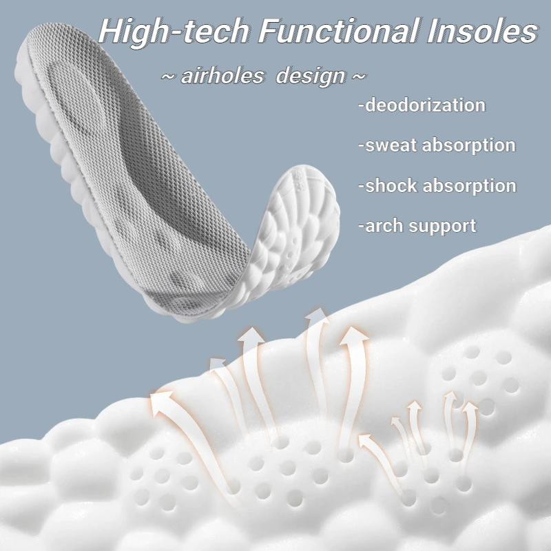 Shoe Insoles Orthopedic Insoles Soft Massage Sports Insoles Shoe Pad Unisex Running Shock Absorption Breathable High Elastic Insole PU Sole Arch Support Cushion