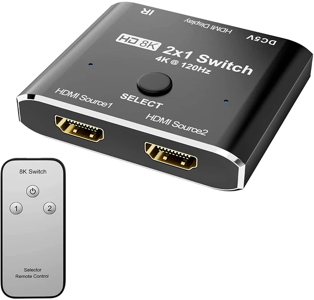 8K 60Hz 2 Inputs 1 Output HDMI Switch w/ IR Wireless Remote