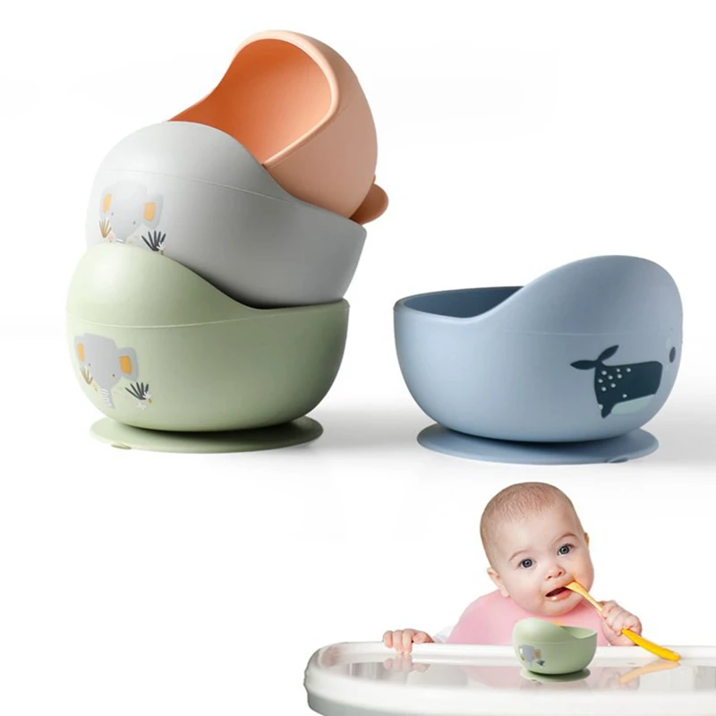 

Silicone Baby Feeding Bowl With Spoon Tableware Set Cartoon Pattern Kids Suction Bowl BPA Free Silicone Children Feeding Dishes