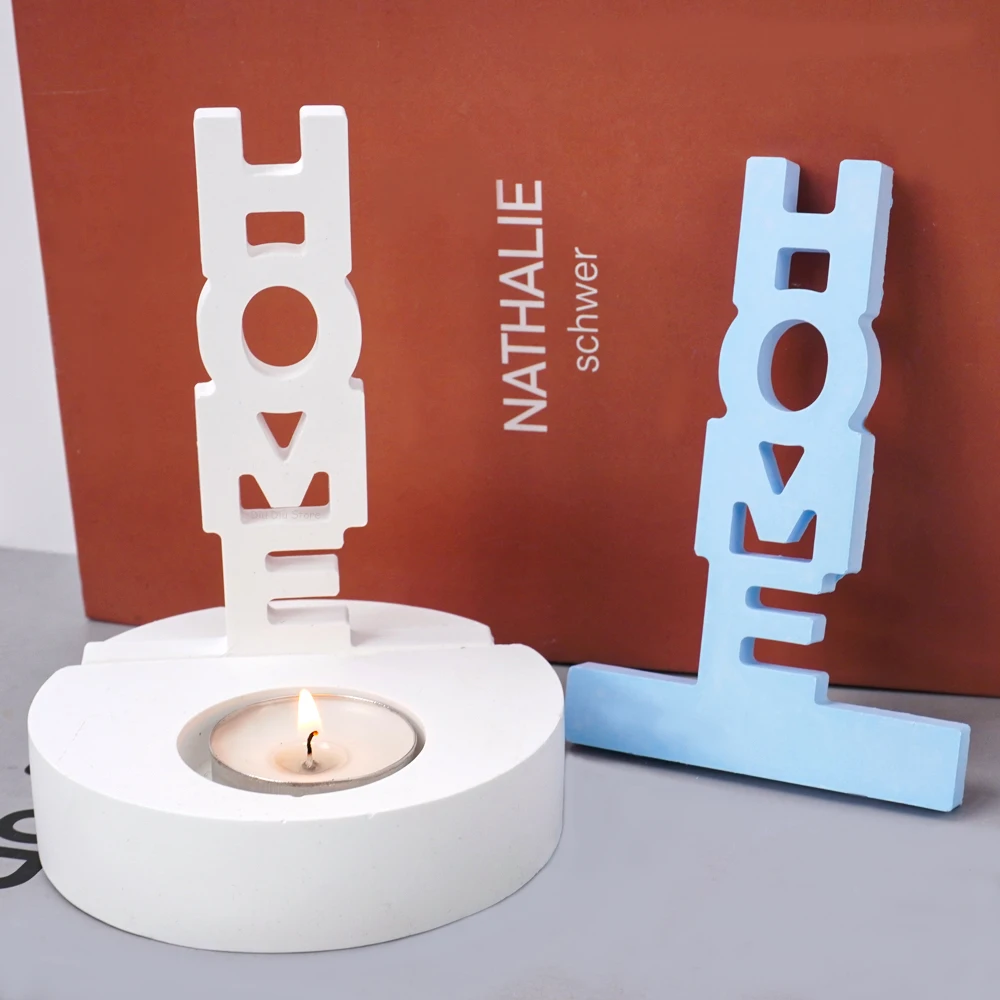 HOME Candle Holder Silicone Mold DIY Letter Ornament Making Plaster Concrete Resin Candlestick Casting Molds Home Festival Decor silicone mold